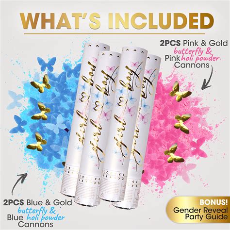 Premium Gender Reveal Confetti Cannon Set Of 4 Biodegradable Powder
