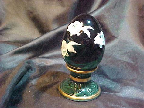 Fenton Glass Green Art Glass Egg Shaped With Hand Painted Etsy