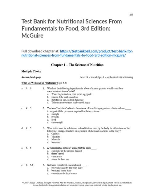 Test Bank For Nutritional Sciences From Fundamentals To Food 3rd