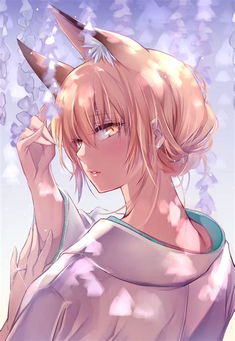 Anime Girl Wink Animal Ears Kimono Cute Long Hair Anime Hd