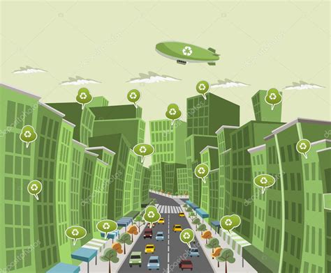 Calle de la ciudad verde del centro vector gráfico vectorial