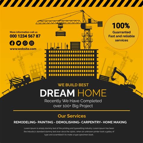 Construction Social Media Post Banner Template Postermywall