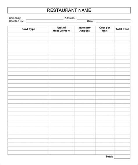 19 Restaurant Inventory Templates Sample Example Format Download