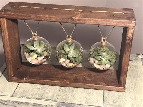 Wooden Framed Hanging Terrarium With Succulents Farmhouse Decor