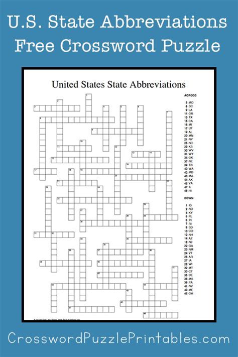 50 States Crossword Puzzle Answers