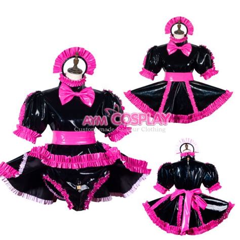 costumes reenactment theater bondage pvc lockable sissy maid vinyl romper dress unisex tailor
