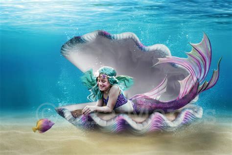 Mermaid Clam Mermaid Underwater Scene Ocean Floor Digital