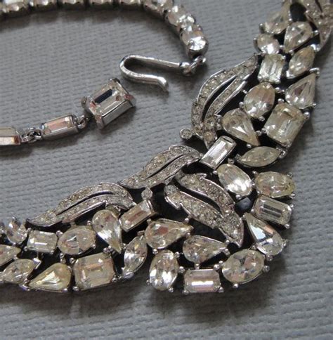 Vintage Trifari Necklace Sparkling Rhinestones In Silver Tone Etsy