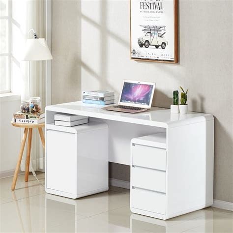 Florentine Computer Desk In White High Gloss With Storage Furniture