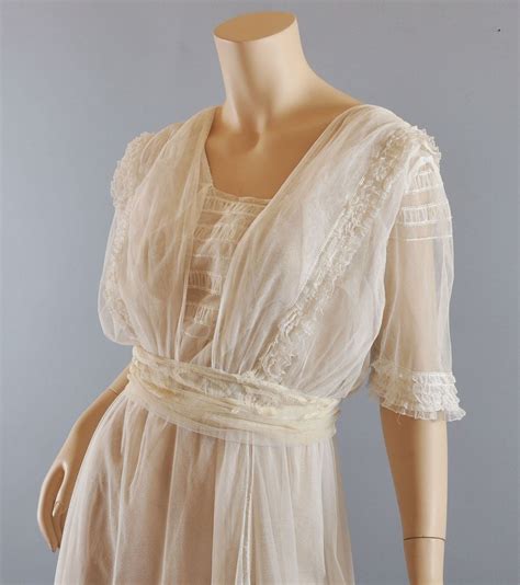 C 1910 Edwardian Tiered Net Lace Tea Dress Gown Edwardian Dress Tea