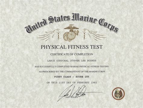 Marine Physical Fitness Test Pft Certificate