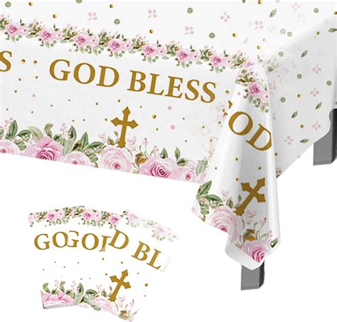 Makarios 3 Pcs Baptism Tablecloth God Bless Tablecloth