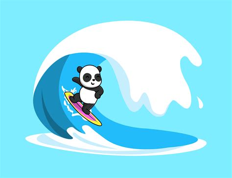 Cute Panda Surfing In The Sea By Moksha Labs On Dribbble