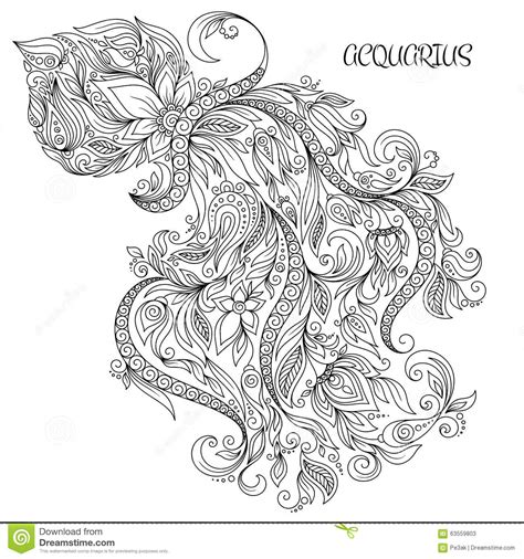 Pisces coloring pages are a fun way for kids of all ages, adults to develop creativity, concentration, fine motor skills, and color recognition. Hand Drawn Pattern For Coloring Book Zodiac Aquarius ...