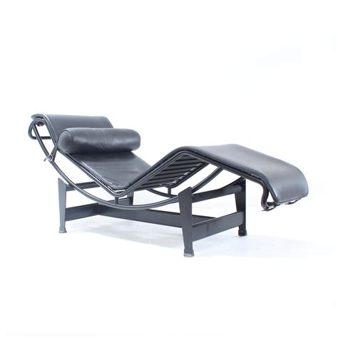 3 pc modern le corbusier leather sofa + 2 chairs set #3002. LC4 Chaise Longue (rare full black edition) lounge chair ...