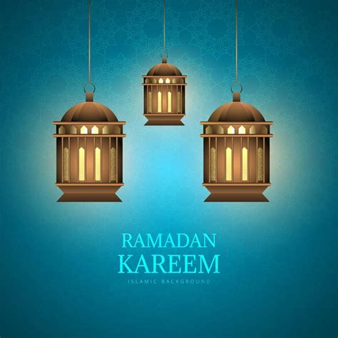 Ramadan Kareem Card With Lanterns On Blue Pattern 1045643 Vector Art At