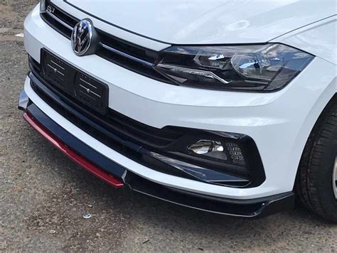 Vw Polo Aw 2018 4pc Gloss Black Front Spoiler With Red Lip Autostyle