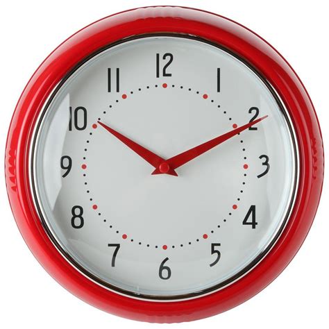 Lilys Home Retro Kitchen Wall Clock Large Dial Quartz Timepiece Red