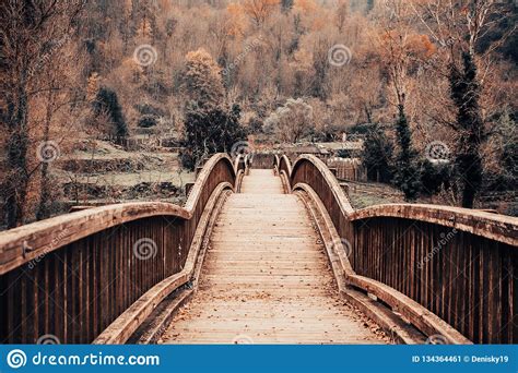 Wooden Bridge In An Autumn Landscape Stock Image Image Of Bright