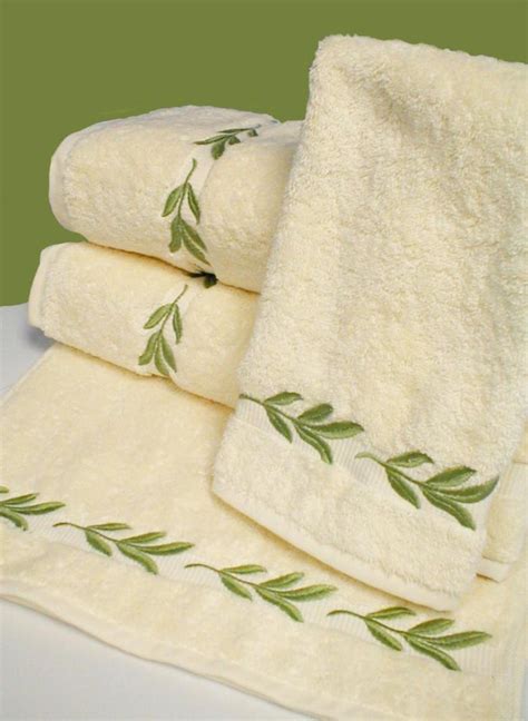 Luxury Linens And Bath Towels Leaf Embroidered Bath Towels