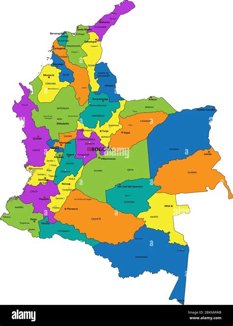Mapa Político Colorido De Colombia Con Capas Claramente Etiquetadas Y