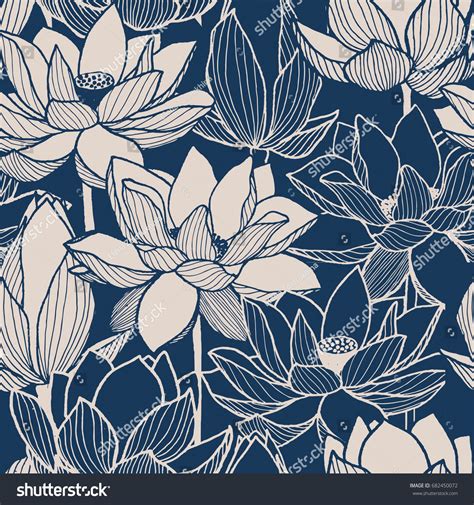 Seamless Vector Floral Lotus Blue Hand Stock Vector Royalty Free