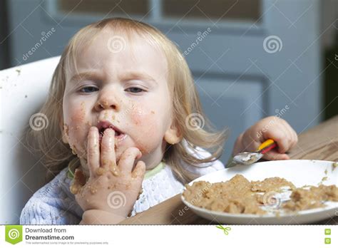 Baby Eats Porridge Spoon Mashed Stock Photo Image Of Child Natural