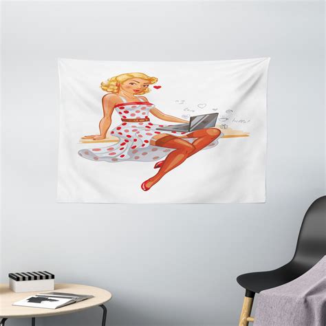 Pin Up Girl Tapestry Blonde Short Haired Pin Up Girl Red White Polka