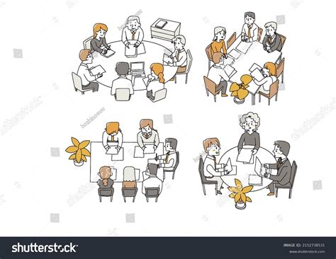 People Exchanging Opinions Meetings Teamwork Set Stock Vector Royalty