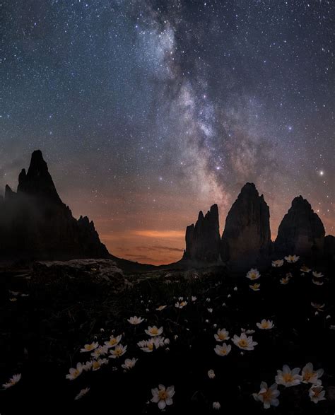 From Earth To Heaven Milkyway Over Tre Cime Night Skies Milky Way