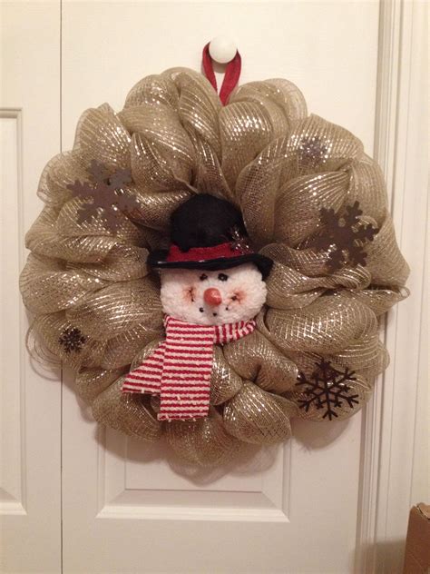 Snowman Deco Mesh Wreath Wreath Crafts Diy Wreath Christmas Wreaths