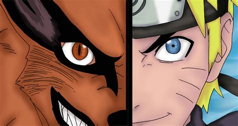 Download Naruto Kurama And Uzumaki Half Face Art Wallpaper