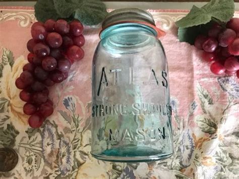 Vintage Mason Jar Atlas Strong Shoulders Blue Canning Mason Etsy
