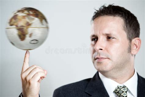 Businessman Spinning World Globe Finger Stock Photos Free And Royalty