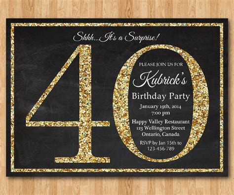 40th Birthday Invitation Gold Glitter Birthday Party Invite Etsy