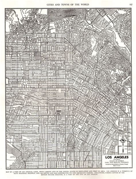 Los Angeles Street Map 1947 Antique City Map Of Los Angeles Etsy