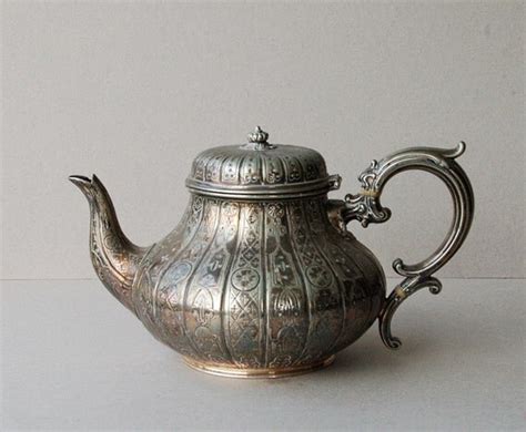 Victorian Silver Plate Teapot Engraved Silver Plated Tea Pot