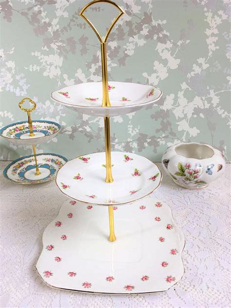 Vintage Pink Rosebud 3 Tier Cake Stand 3 Tier Cake Stand Vintage China