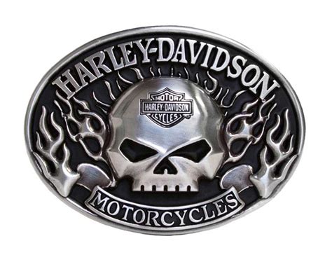 Harley Davidson Mens Belt Buckle Immunity Flame Willie G Skull Silver