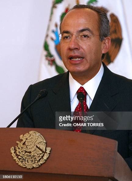 Mexican President Felipe Calderon Speaks During A Ceremony Where Bill