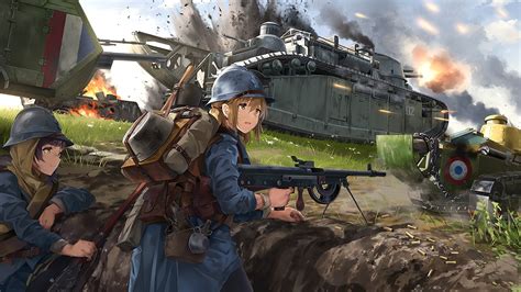 Download 1920x1080 Wallpaper Cute Soldiers Anime Girls Artwork Original Full Hd Hdtv Fhd