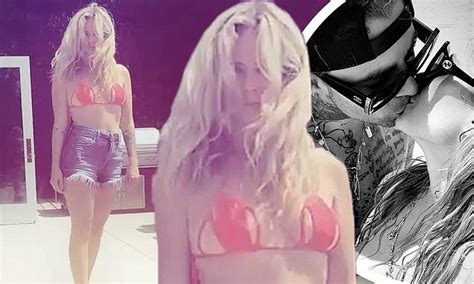 Avril Lavigne Is A Sk8er Girl In Red Cut Out Bikini Top As She Kisses