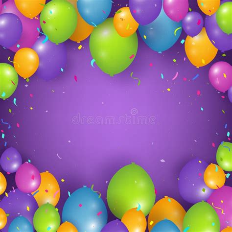 Realistic Happy Birthday Background With Balloons And Confetti Stock