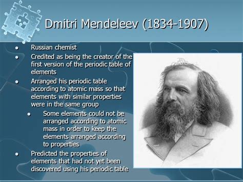 Dmitri Mendeleev Periodic Table Facts Years Ago The Periodic