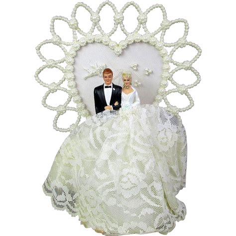 Vintage Bride And Groom Wedding Cake Topper Faux Pearl Heart From