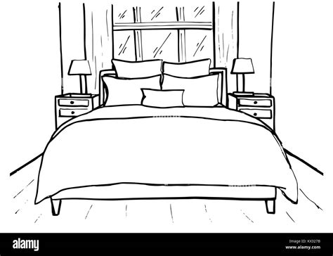 Croquis dibujados a mano Dibujo lineal de un interior Línea de boceto dormitorios Ilustración