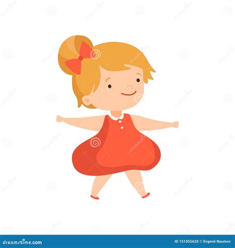 Cute Little Girl In Red Dress Cartoon Vector Illustration Stock Vector