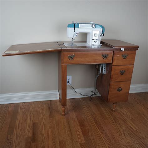 Mid Century White Sewing Machine And Table Ebth