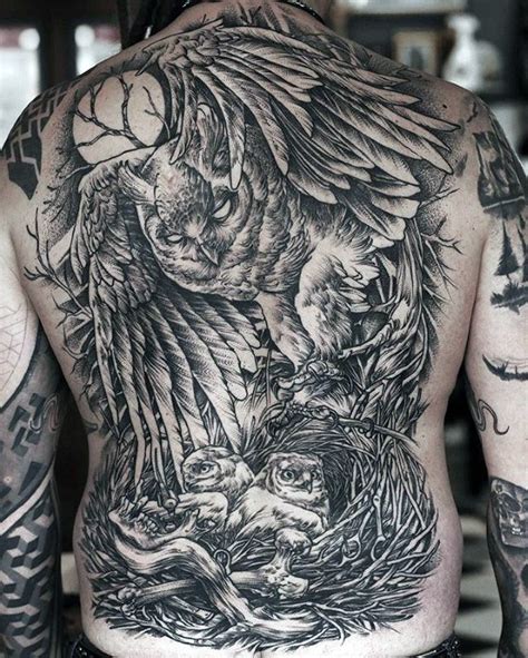 40 Owl Back Tattoo Designs For Men Cool Bird Ink Ideas