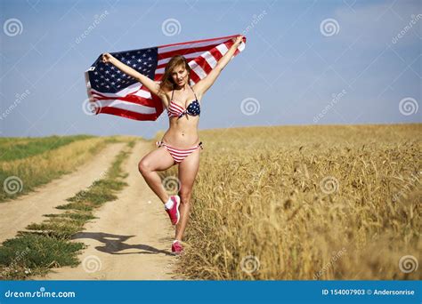 Woman In Bikini With An American Flag Stock Image Image Of Nude